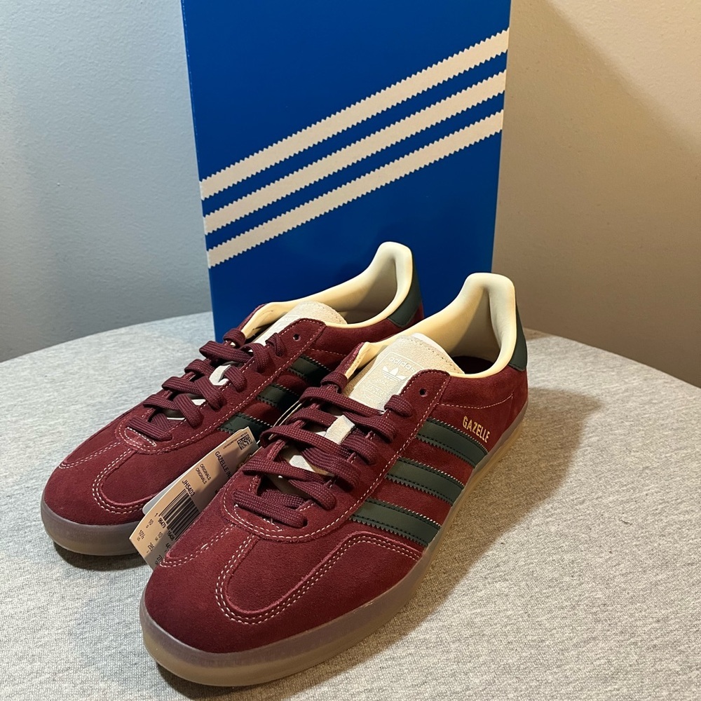 Adidas Gazelle Indoor Burgundy Red Green Gum Bottom Retro Men's Size 10.5 JH5403 - Picture 9 of 11
